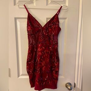 Burgundy club dress with flower design